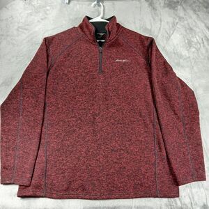 Eddie Bauer Sweater Men's 2XL Burgundy Wine Quarter Zip Pullover Fleece Lined